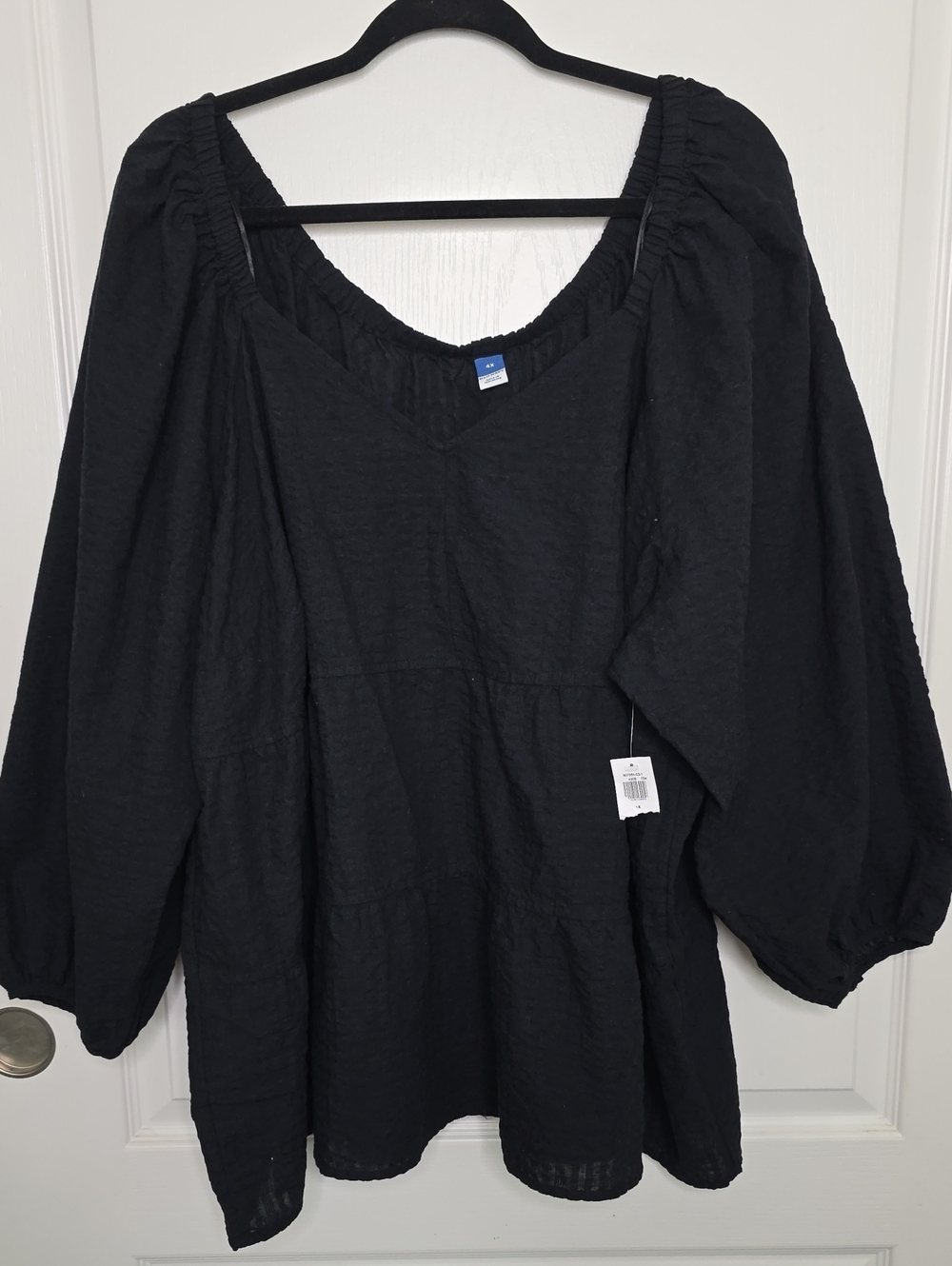 Old Navy Plus Size 4X Black Long-Sleeve Peasant Tunic Top Blouse